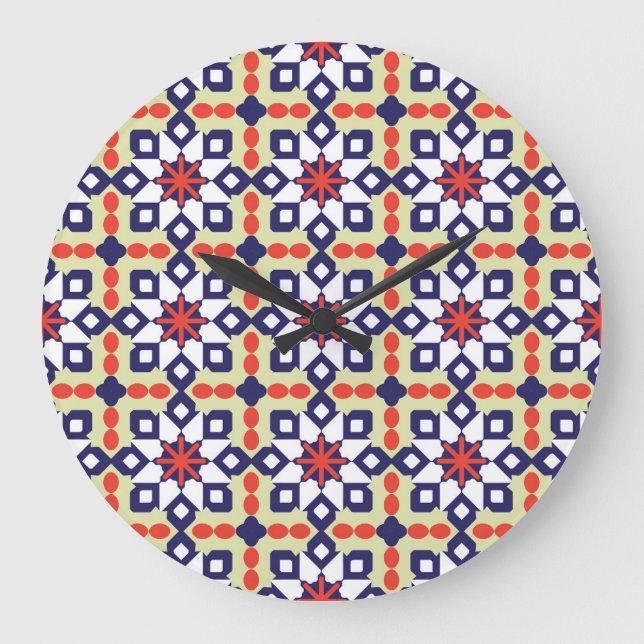 Classic Geometric: Seamless Ornamental Design Large Clock (Front)