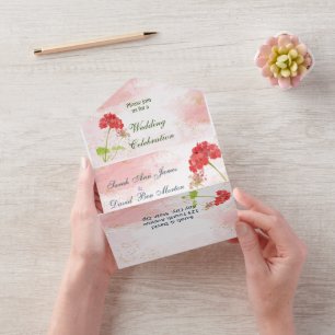 Classic Geranium Garden Flowers Watercolor All In One Invitation