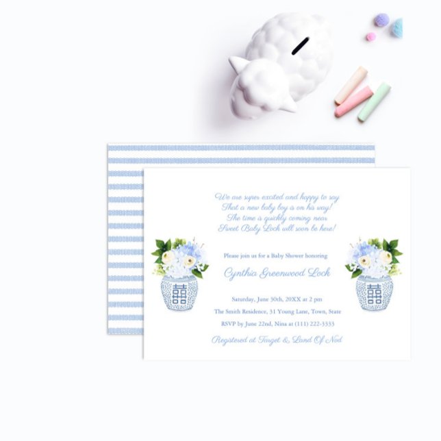 Classic Ginger Jar Baby Boy Poem Shower Party Invitation (Creator Uploaded)