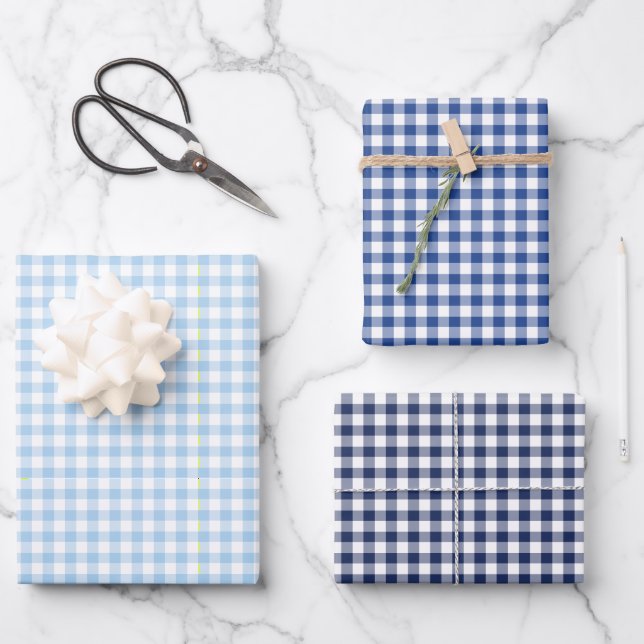 Classic Gingham 3 Blue Wrapping Paper Sheet (Front)