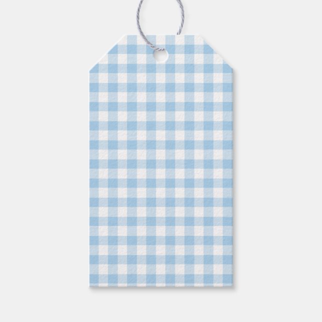 Classic Gingham Baby Blue Gift Tags (Front)