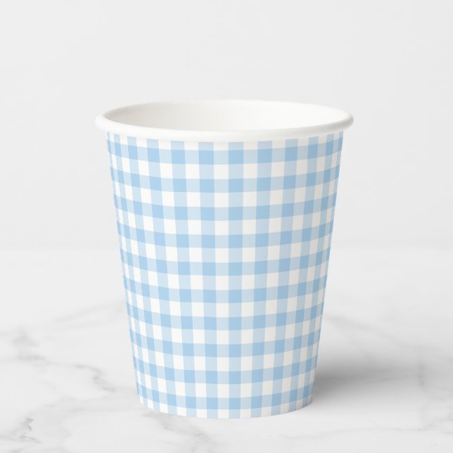 Classic Gingham Baby Blue Paper Cups (Front)