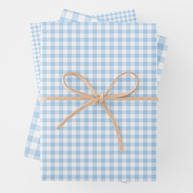 Classic Gingham Baby Blue Wrapping Paper Sheet (In situ)
