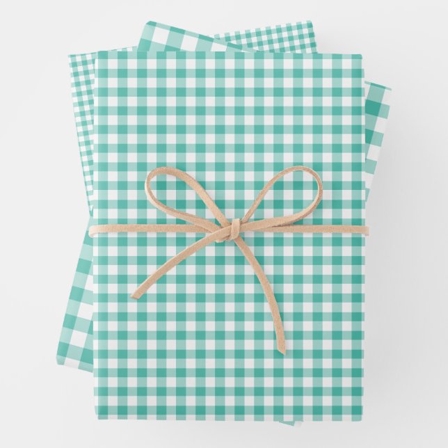 Classic Gingham Bluegrass Green Wrapping Paper Sheet (In situ)