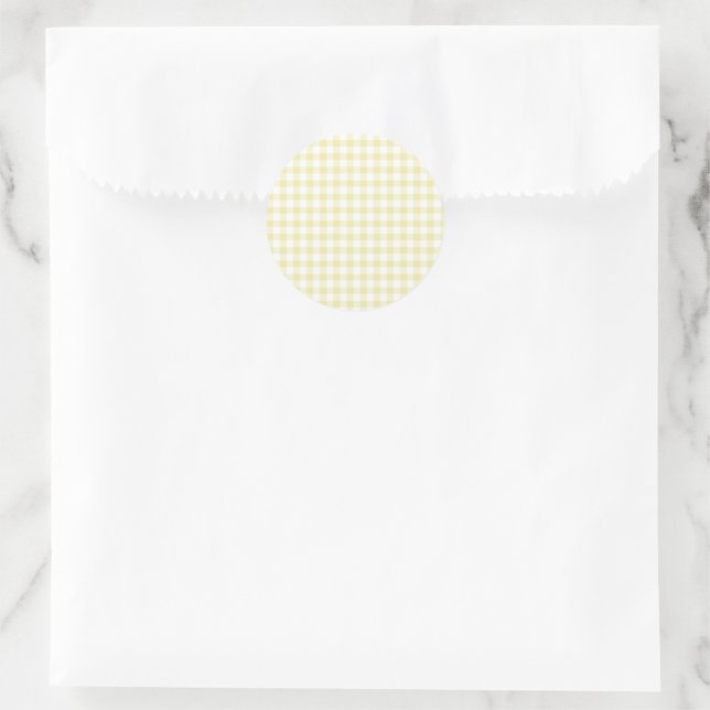 Classic Gingham Butter Yellow Round Sticker (Bag)