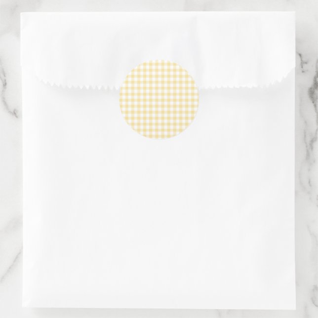 Classic Gingham Canary Yellow Round Sticker (Bag)