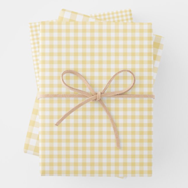 Classic Gingham Canary Yellow Wrapping Paper Sheet (In situ)