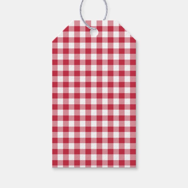 Classic Gingham Cherry Red Gift Tags (Front)