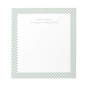 Classic gingham cute simple green personalised notepad