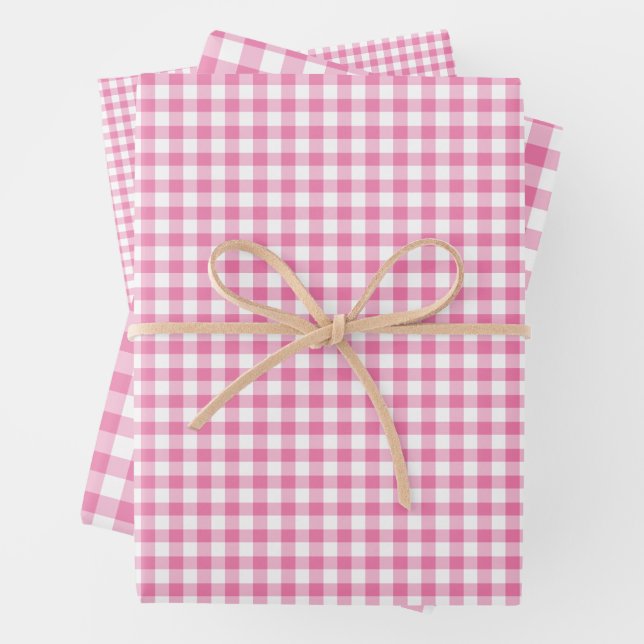 Classic Gingham Fuchsia Wrapping Paper Sheet (In situ)