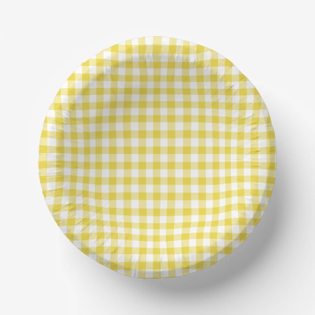 Classic Gingham Golden Yellow Paper Plate (Front)