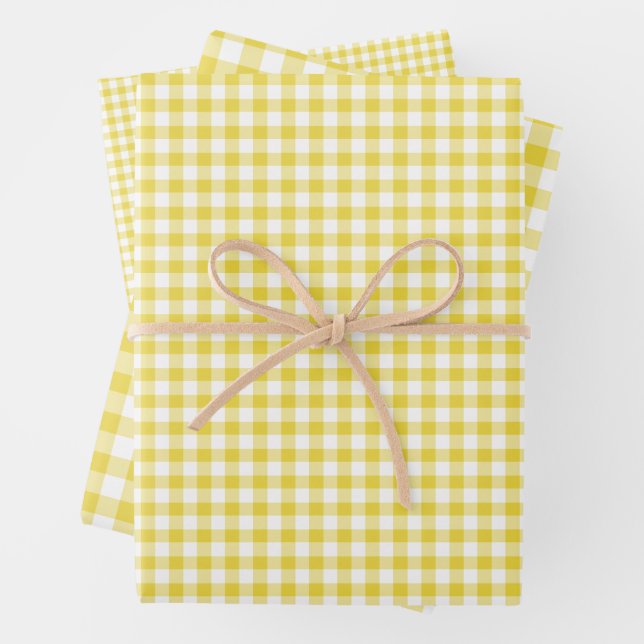Classic Gingham Golden Yellow Wrapping Paper Sheet (In situ)