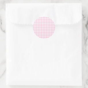 Classic Gingham Light Pink Round Sticker