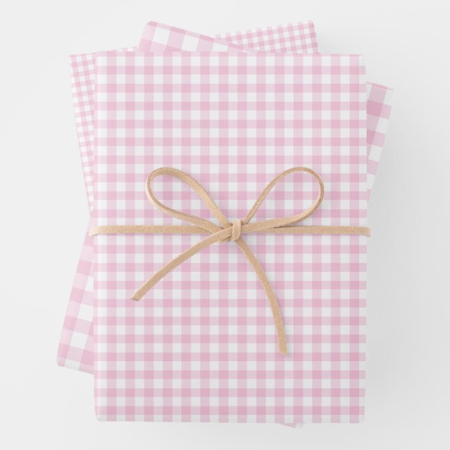 Classic Gingham Light Pink Wrapping Paper Sheet (In situ)
