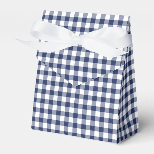 Classic Gingham Navy Blue Favour Box (Front Side)