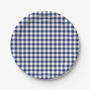 Classic Gingham Navy Blue Paper Plate