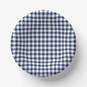 Classic Gingham Navy Blue Paper Plate