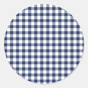 Classic Gingham Navy Blue Round Sticker