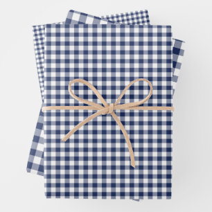 Classic Gingham Navy Blue Wrapping Paper Sheet