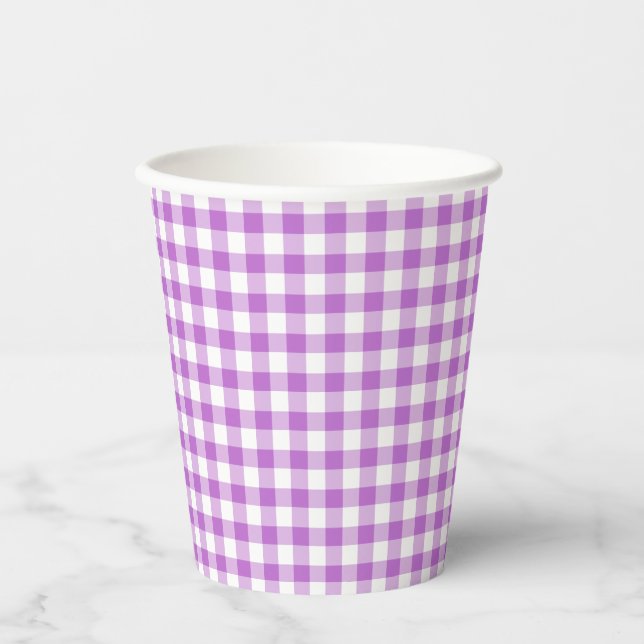 Classic Gingham Orchid Purple Paper Cups (Front)