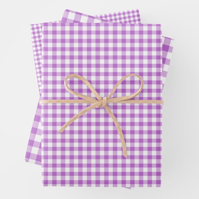 Classic Gingham Orchid Purple Wrapping Paper Sheet (In situ)