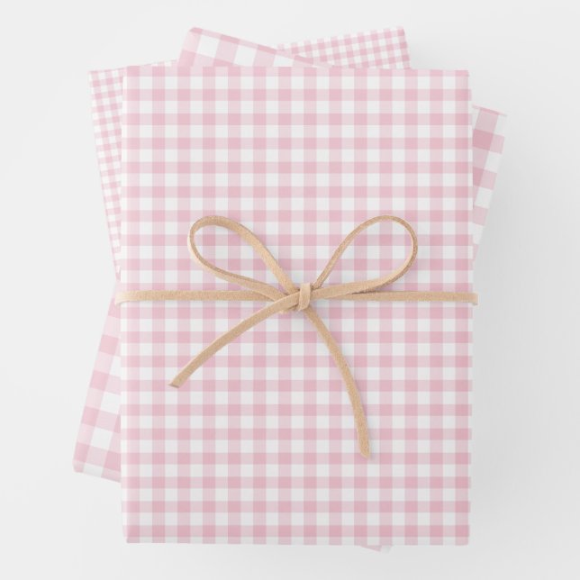 Classic Gingham Pink Wrapping Paper Sheet (In situ)