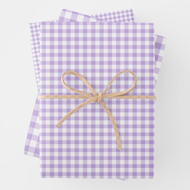 Classic Gingham Soft Lavender Wrapping Paper Sheet (In situ)