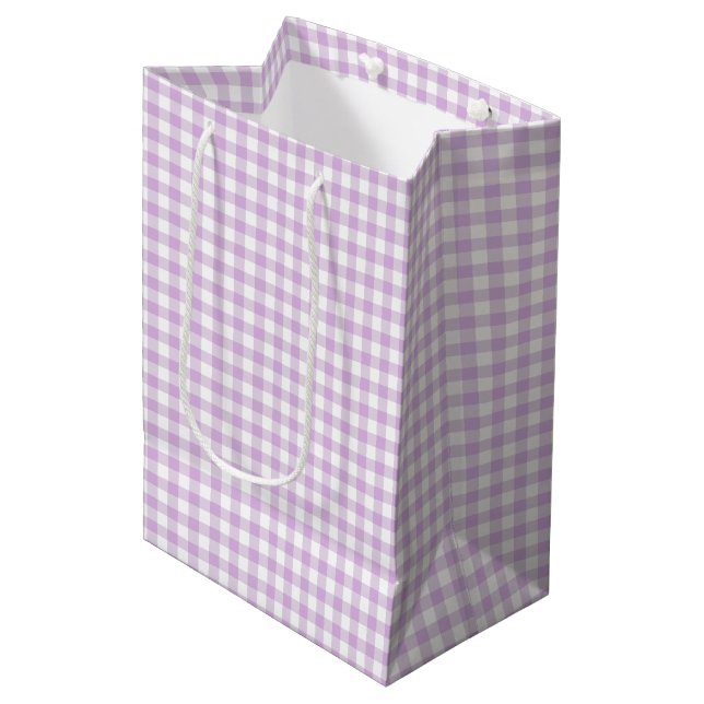 Classic Gingham Soft Lilac Medium Gift Bag (Front Angled)