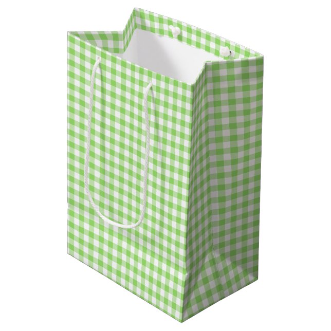 Classic Gingham Spring Green Medium Gift Bag (Front Angled)