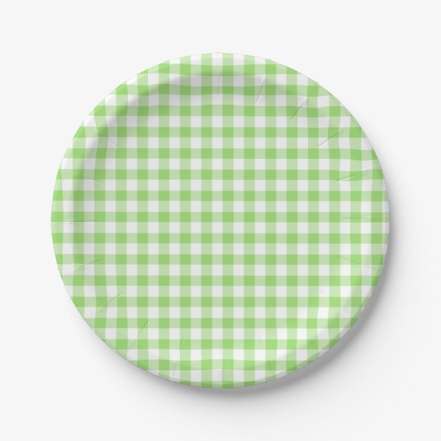 Classic Gingham Spring Green Paper Plate (Front)