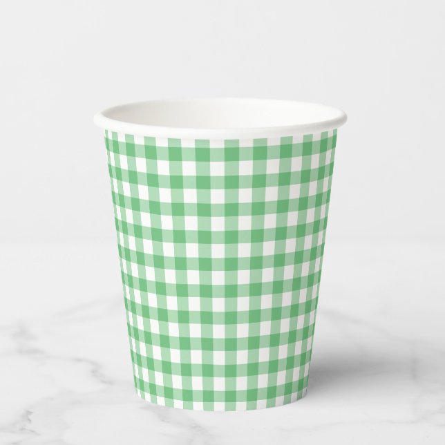 Classic Gingham Summer Green Paper Cups (Front)