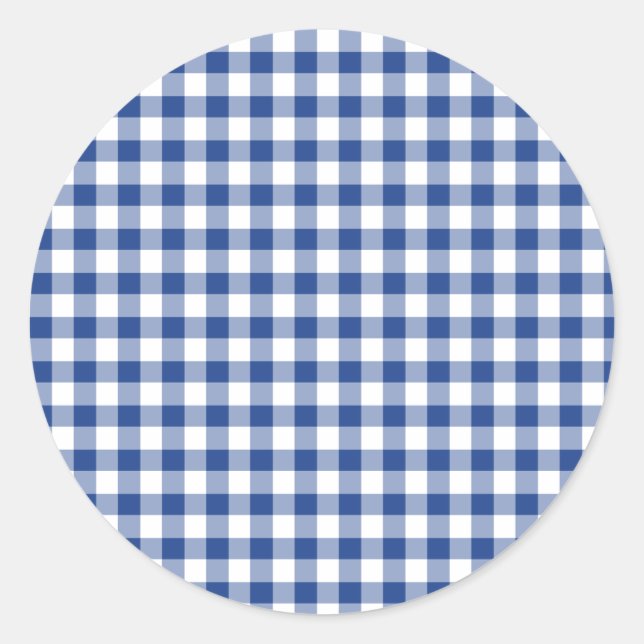 Classic Gingham True Blue Classic Round Sticker (Front)