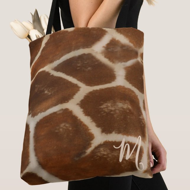 Classic Giraffe Print Custom Monogram Tote Bag (Creator Uploaded)