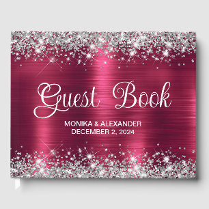 Classic Glittery Burgundy  Foil Wedding Guest Book