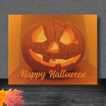 Classic Glowing Carved Pumpkin Faux Canvas Print<br><div class="desc">This simple Halloween faux canvas wall print is ready for you to personalise with your own text caption if desire.. Created with a photo of a classic grinning carved jack'o'lantern pumpkin in vivid orange and yellow colours.</div>