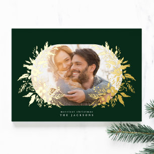 classic gold abstract christmas botanicals photo foil holiday card