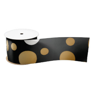 Classic Gold Accented Black and White Polka Dot Satin Ribbon