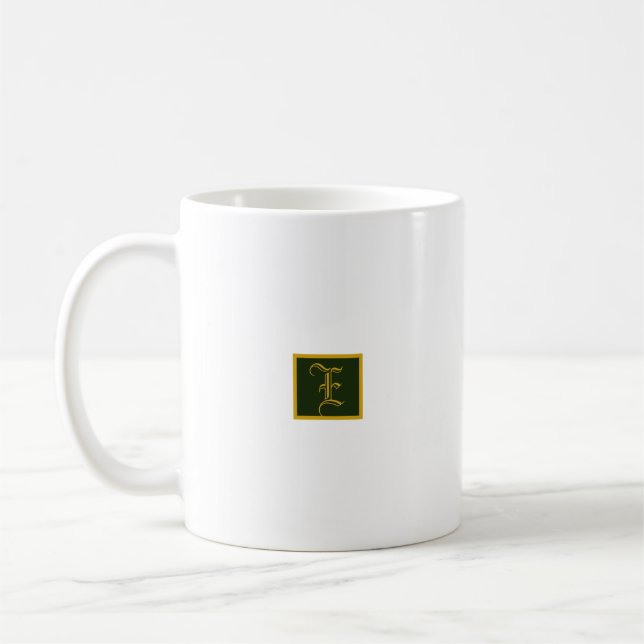 Classic Gold and Green Monogram Minimalist Mug (Left)