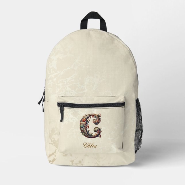 Classic Gold Backpack Elegant Baroque Monogram C (Front)