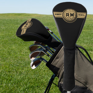 Classic Gold & Black Personalized Name Initials Golf Head Cover