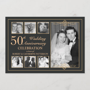 Classic Gold & Black Photo Wedding Anniversary Invitation