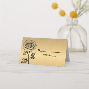 Classic Gold Black Rose Place Cards