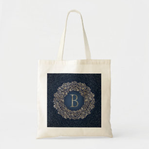 Classic gold Blue Letter B Damask Monogram Tote Bag