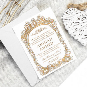 Classic Gold Border Islamic Aqiqa Aqeeqa Baby Invitation