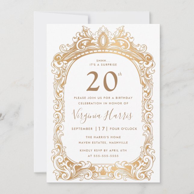 Classic Gold Border Twenty 20th Birthday Invitation (Front)
