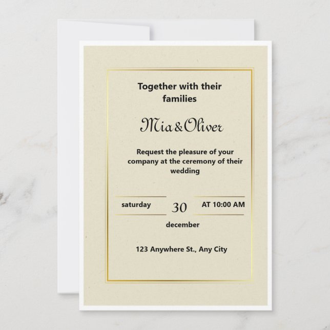 Classic Gold Border Wedding Invitation (Front)