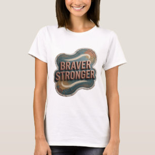 Classic Gold BRAVER STRONGER Artistic Motif T-Shirt