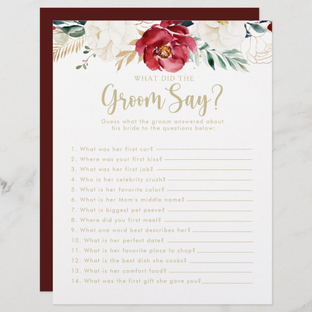 Classic Gold Bridal Shower What did the Groom Say (Front/Back)