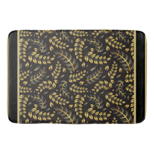 Classic Gold Bronze Leaves on Black Bath Mat