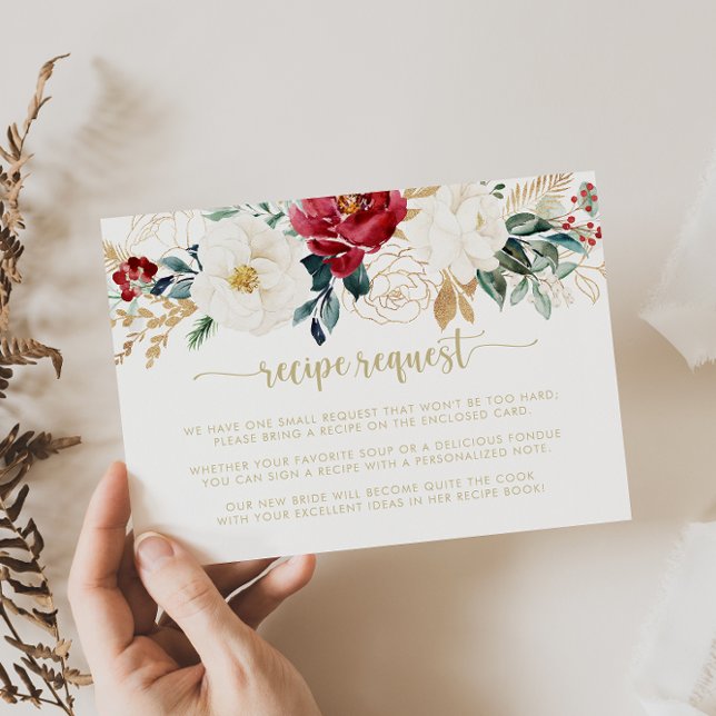 Classic Gold Burgundy Wedding Recipe Request  Enclosure Card (Creator Uploaded)